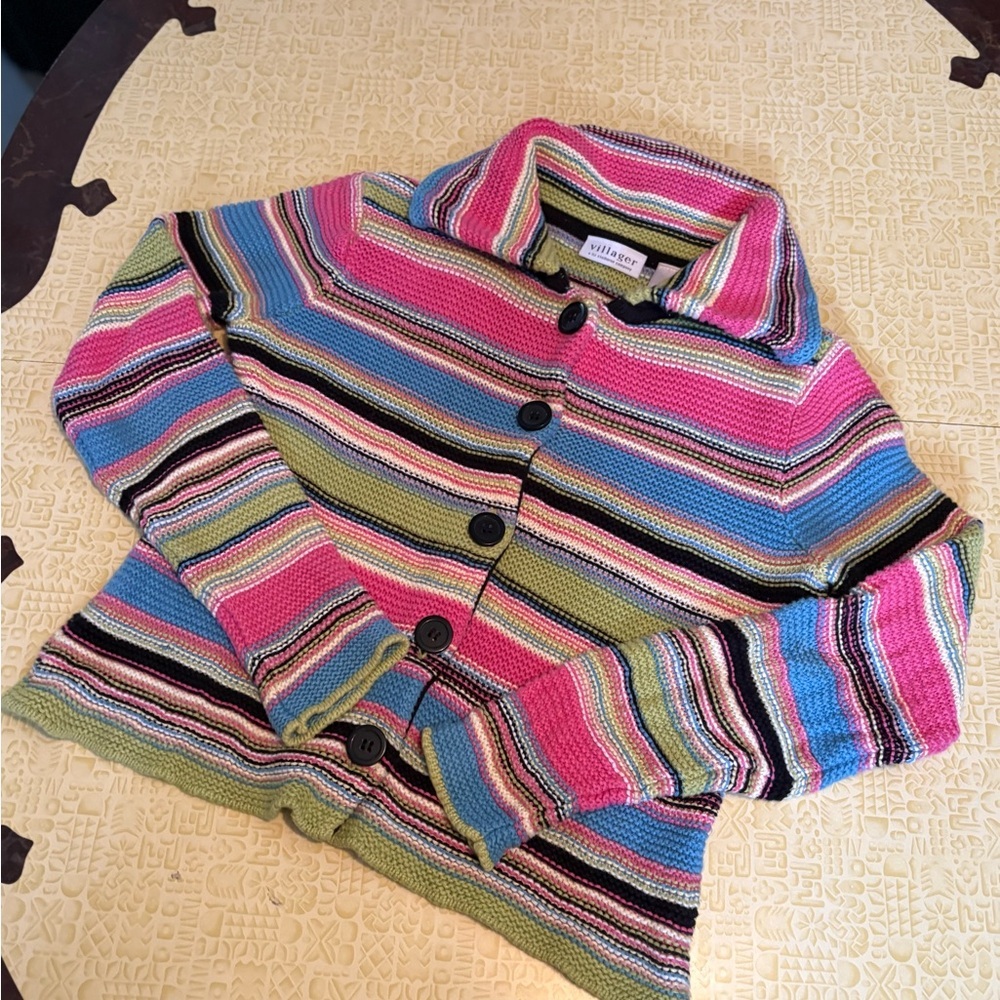 Vintage Liz Claiborne Multicolor Striped Cardigan - Picture 2 of 8